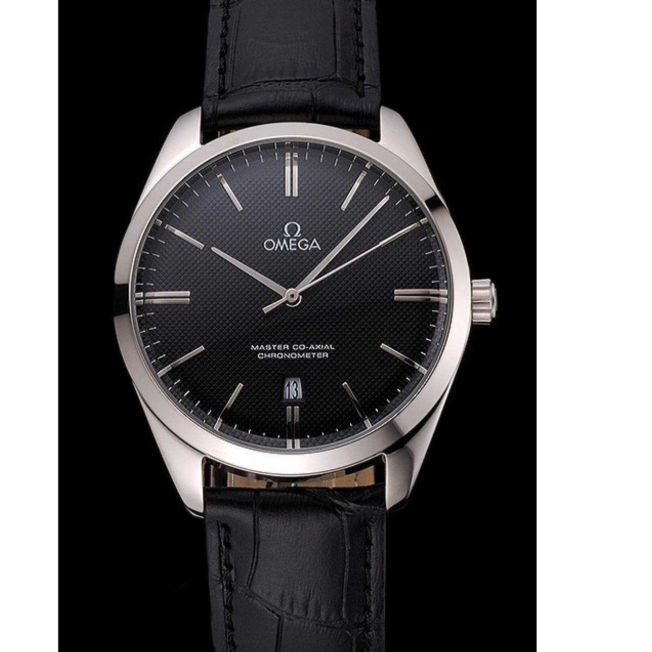 1027 Omega Tresor Master Co-Axial Black Dial Stainless Steel Case Black Leather Strap